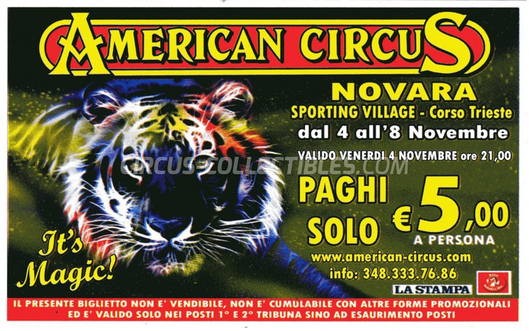 American Circus (Togni) Circus Ticket/Flyer - Italy 2011