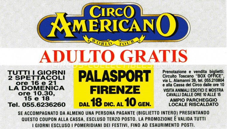 American Circus (Togni) Circus Ticket/Flyer - Italy 1998