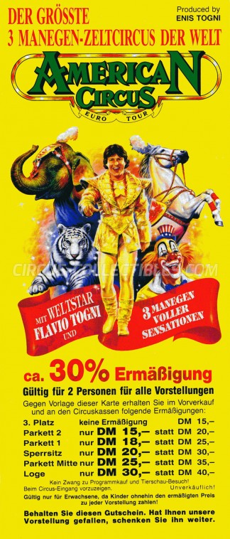 American Circus (Togni) Circus Ticket/Flyer - Germany 1993