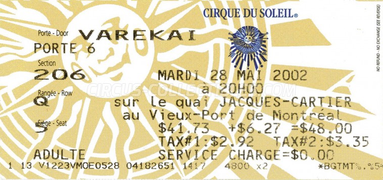 Cirque du Soleil Circus Ticket/Flyer - Canada 2002
