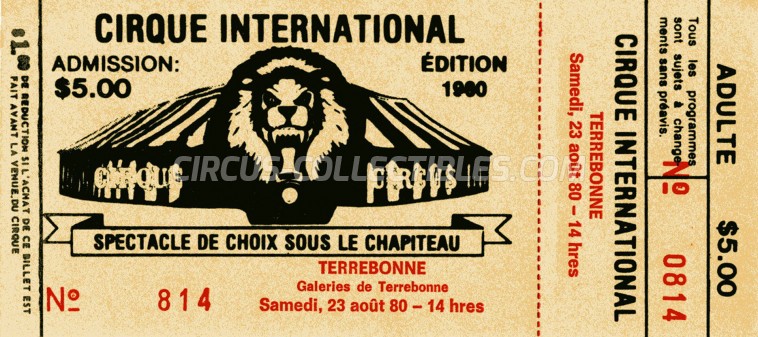 Gatini Circus Ticket/Flyer - Canada 1980