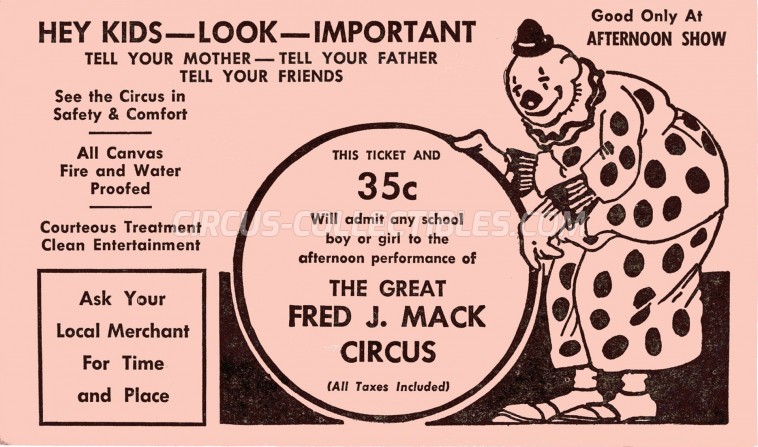 Fred J. Mack Circus Circus Ticket/Flyer -  0