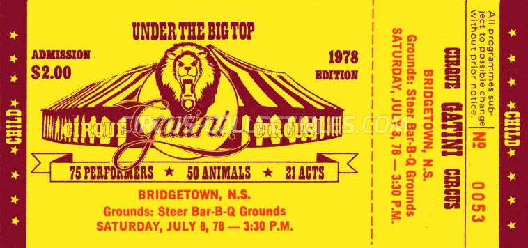 Gatini Circus Ticket/Flyer - Canada 1978