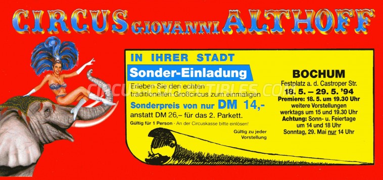 Giovanni Althoff Circus Ticket/Flyer - Germany 1994