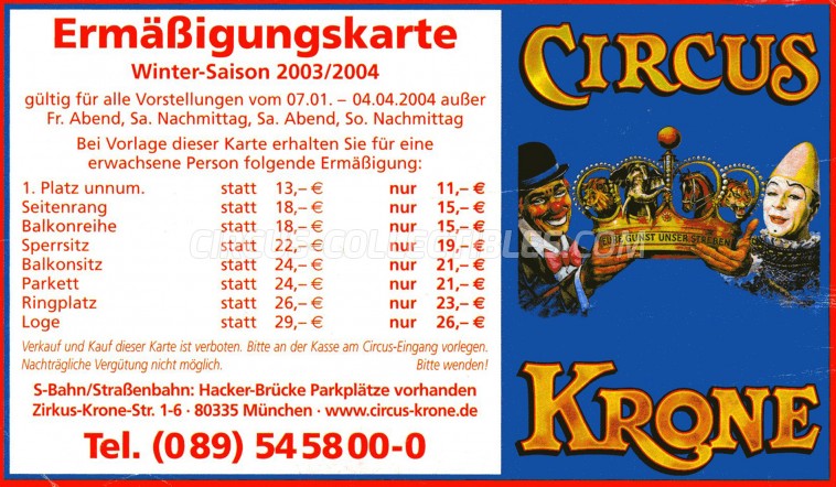 Krone Circus Ticket/Flyer -  2003