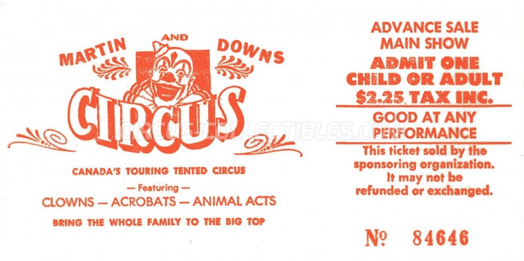 Martin and Downs Circus Circus Ticket/Flyer -  0