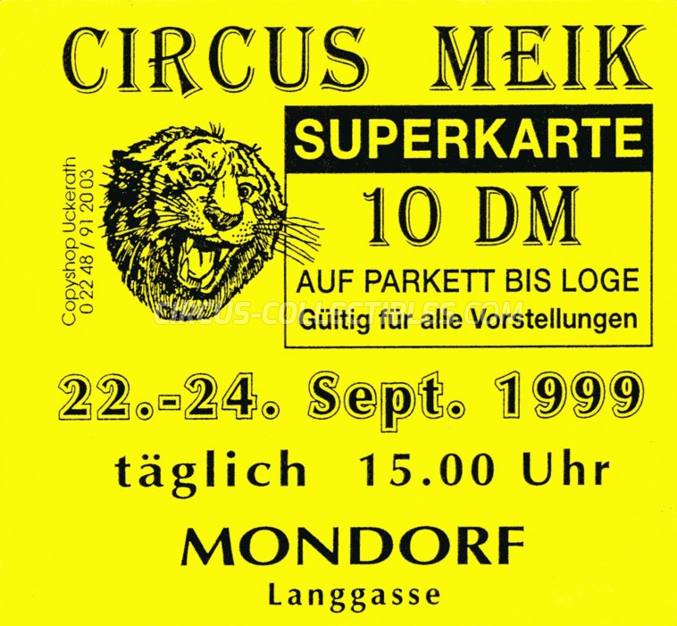 Meik Circus Ticket/Flyer - Germany 1999