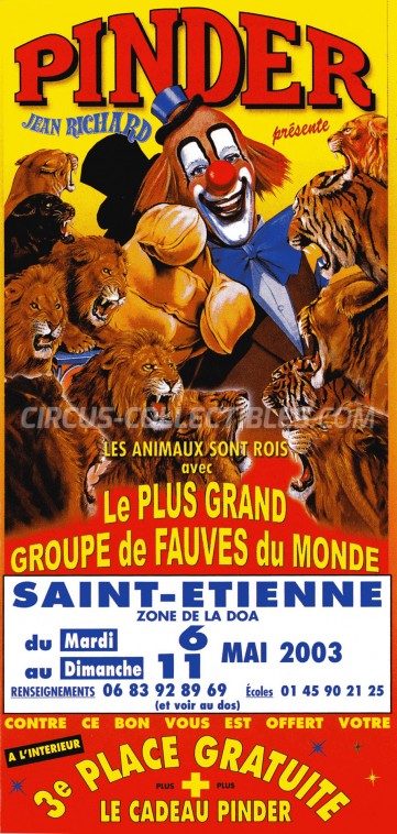 Pinder - Jean Richard Circus Ticket/Flyer - France 2003