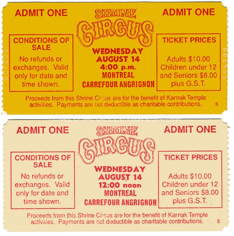 Shrine Circus Circus Ticket/Flyer - Canada 1980