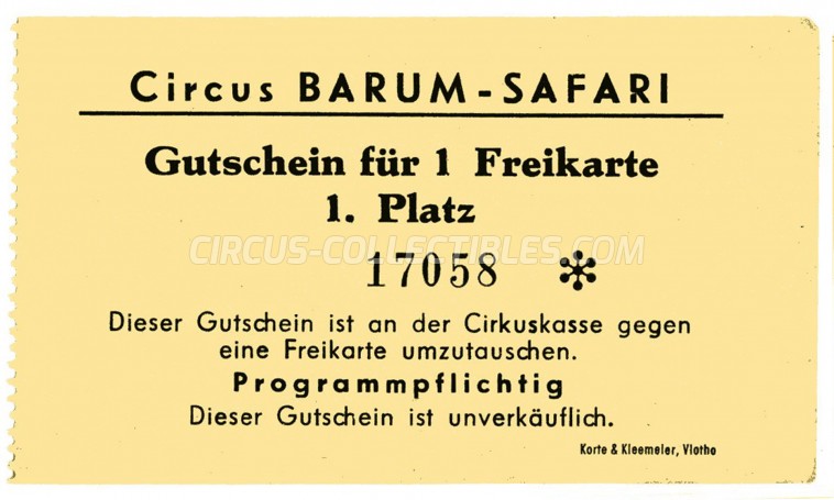 Barum Circus Ticket/Flyer -  1970