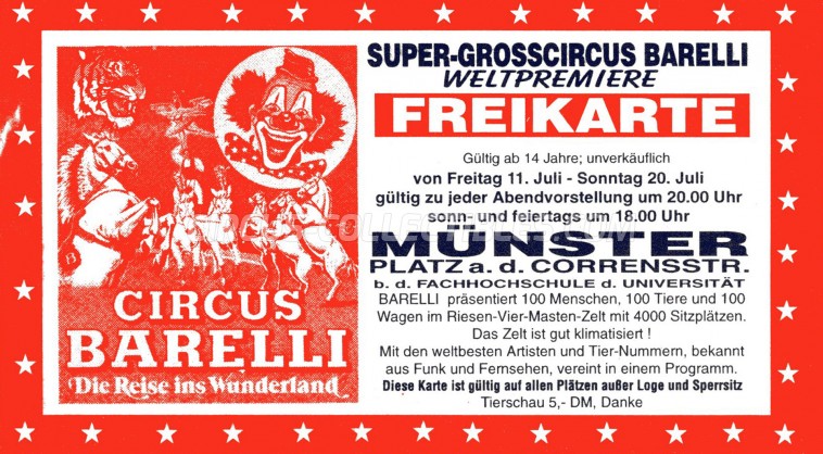 Barelli Circus Ticket/Flyer - Germany 1997