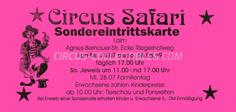 Safari Circus Ticket/Flyer - Germany 1999