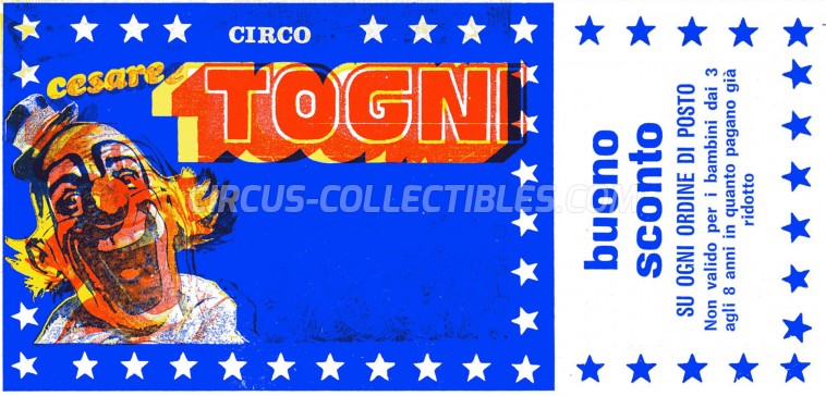 Cesare Togni Circus Ticket/Flyer - Italy 1987