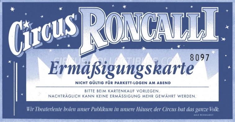 Roncalli Circus Ticket/Flyer -  0