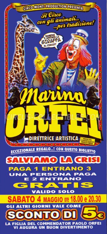 Marina Orfei Circus Ticket/Flyer -  2013