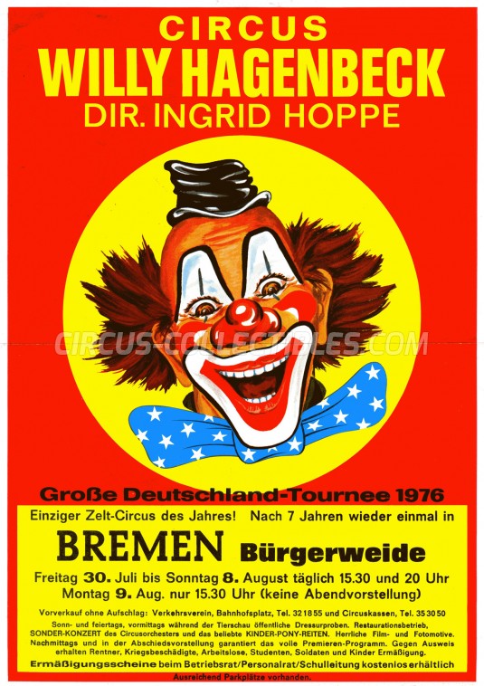 Willy Hagenbeck Circus Ticket/Flyer - Germany 1976