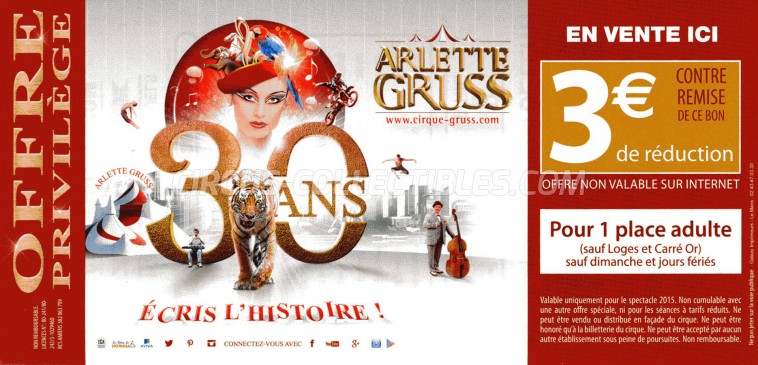 Arlette Gruss Circus Ticket/Flyer -  2015