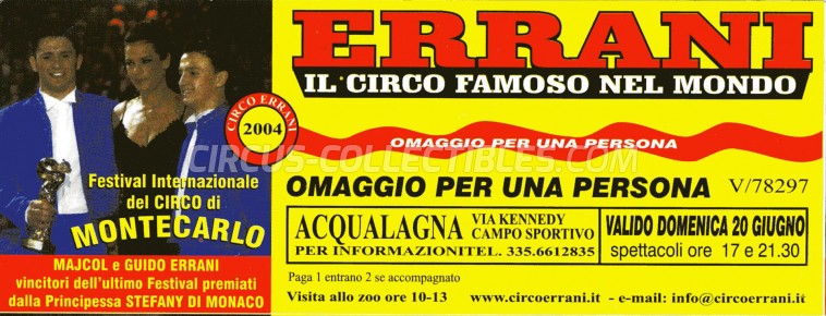 Errani Circus Ticket/Flyer - Italy 2004