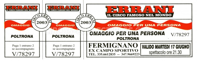 Errani Circus Ticket/Flyer - Italy 2003