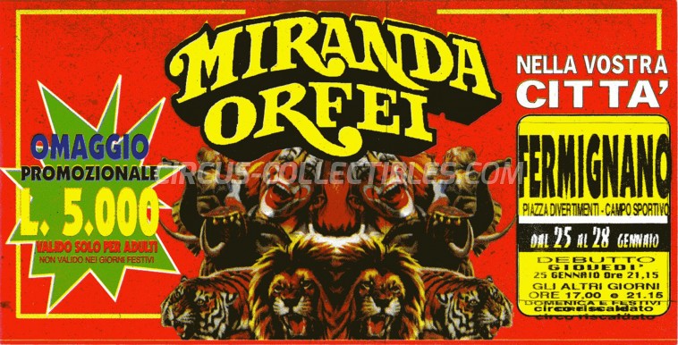 Miranda Orfei Circus Ticket/Flyer - Italy 1996