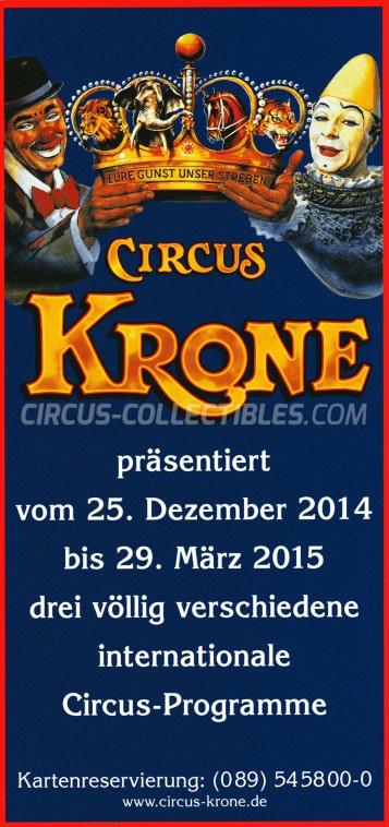 Krone Circus Ticket/Flyer -  2014