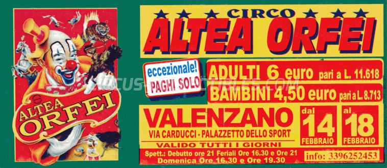 Altea Orfei Circus Ticket/Flyer - Italy 0