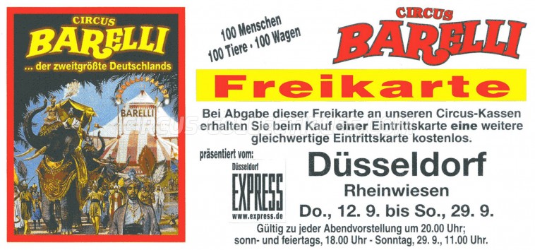 Barelli Circus Ticket/Flyer - Germany 0