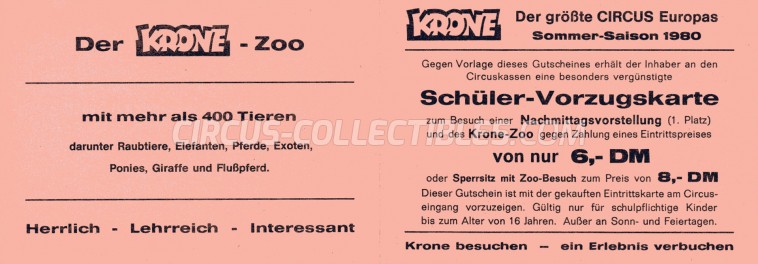 Krone Circus Ticket/Flyer -  1980
