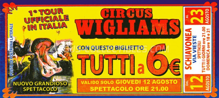 Wigliams Circus Ticket/Flyer - Italy 2010