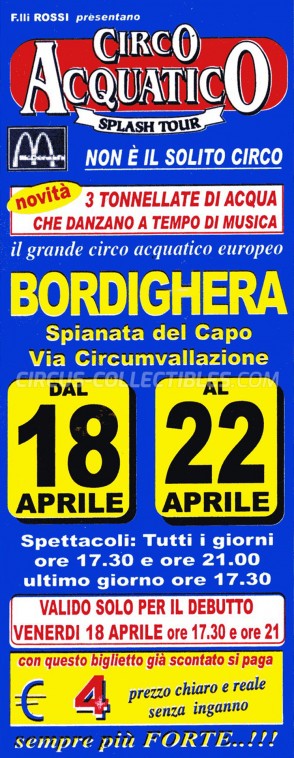 Acquatico Circus Ticket/Flyer - Italy 2003