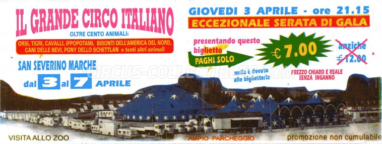 Il Grande Circo Italiano Circus Ticket/Flyer - Italy 2003