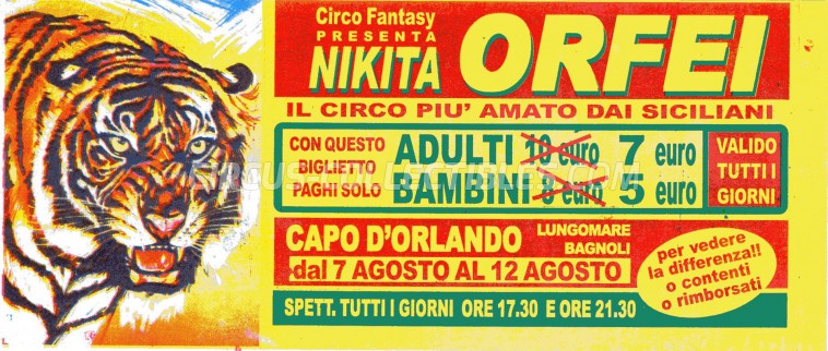 Nikita Orfei Circus Ticket/Flyer - Italy 2002