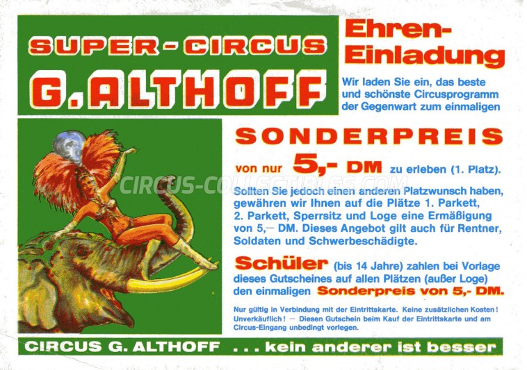 Giovanni Althoff Circus Ticket/Flyer -  1986