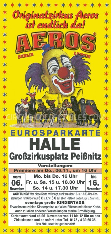 Aeros Circus Ticket/Flyer - Germany 0