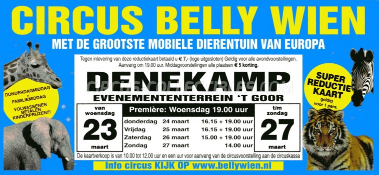 Belly Wien Circus Ticket/Flyer - Netherlands 2011
