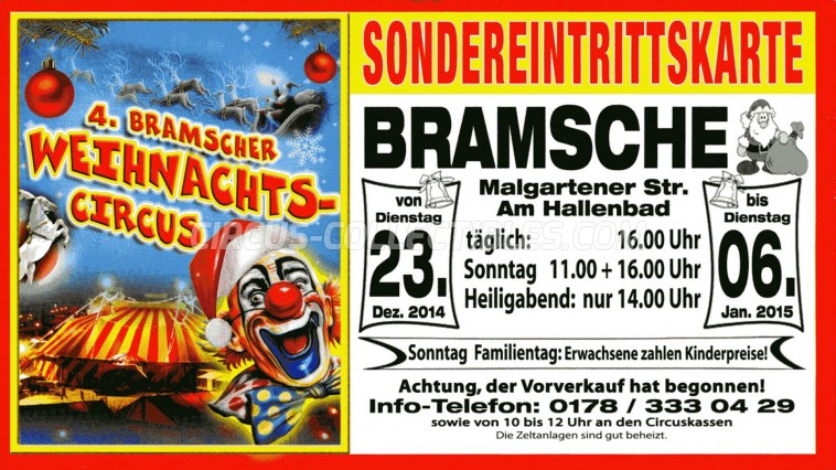Bramscher Weihnachts-Circus Circus Ticket/Flyer - Germany 2014
