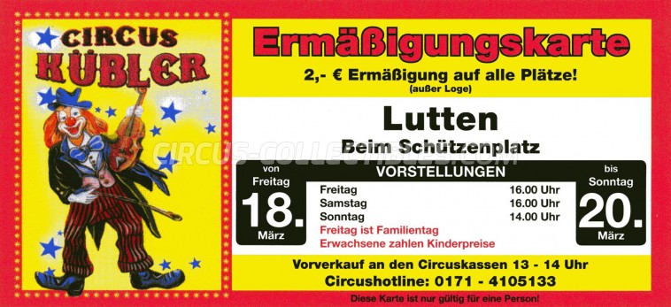 Hubler Circus Ticket/Flyer - Germany 2011