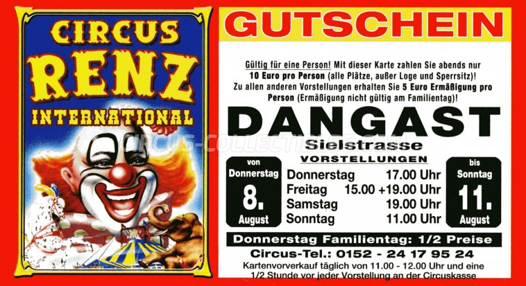 Renz International Circus Ticket/Flyer - Germany 2013