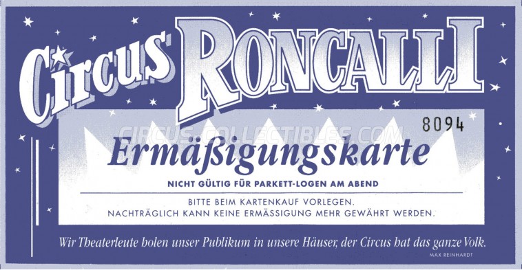 Roncalli Circus Ticket/Flyer -  0
