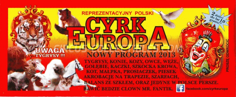 Europa Circus Ticket/Flyer -  2013