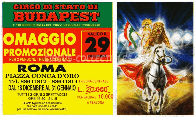 Circo di Stato di Budapest Circus Ticket/Flyer - Italy 1990