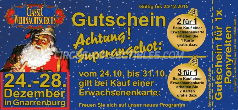 Classic Weihnachtscircus Circus Ticket/Flyer - Germany 2015