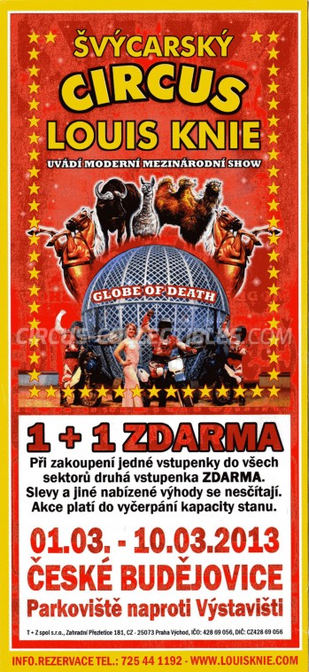 Louis Knie Circus Ticket/Flyer - Czech Republic 2013