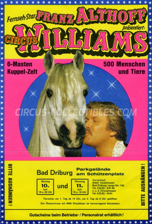 Althoff-Williams Circus Ticket/Flyer - Germany 1985