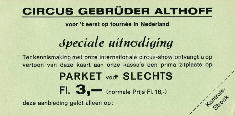 Gebrüder Althoff Circus Ticket/Flyer - Netherlands 0