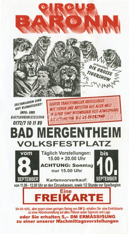 Baronn Circus Ticket/Flyer - Germany 2000