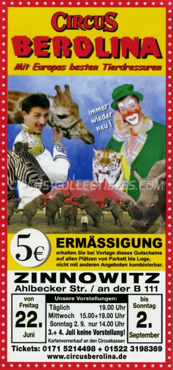 Berolina Circus Ticket/Flyer - Germany 2001