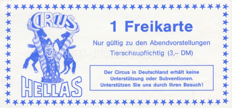 Hellas Circus Ticket/Flyer -  1988