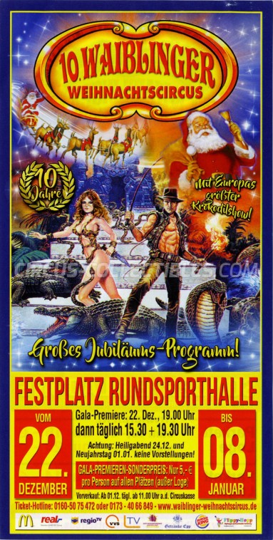 Waiblinger Weihnachtscircus Circus Ticket/Flyer - Germany 2016