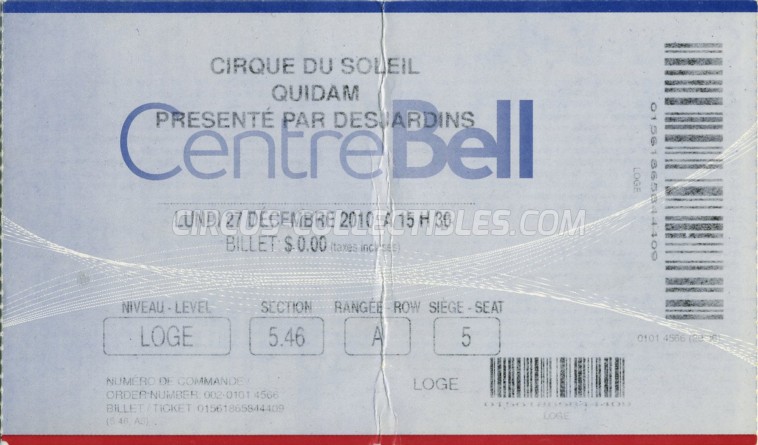 Cirque du Soleil Circus Ticket/Flyer - Canada 2010
